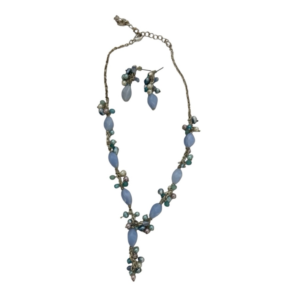 Beaded Earring and Necklace Set Women's Silver Tone/Light Blue - Picture 7 of 9
